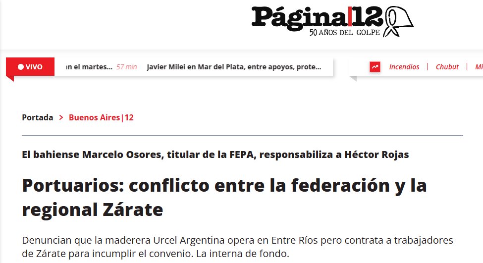 <a href="/pagina12/">Página|12</a> 

Nuestra posición es clara: vamos a defender el trabajo local, la dignidad de las familias portuarias y la representación sindical legítima, frente a cualquier intento explotación, venga de donde venga.

pagina12.com.ar/2026/01/27/por…