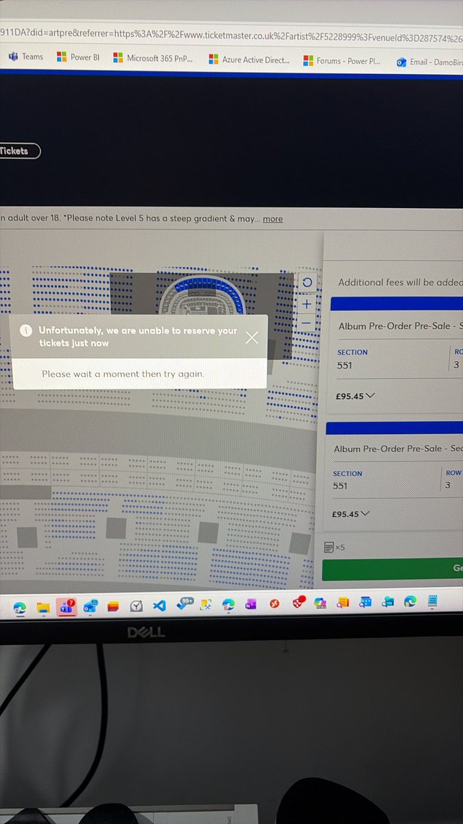 DamoBird365's tweet photo. Queued, used my pre-order code, picked 5 seats, then @TicketmasterUK blocked my basket with a “browsing paused error.” Absolute joke 🤡 @STARticketing “failed to provide service with reasonable care” - “anti-bot” software is so poorly calibrated that it blocks a genuine human. https://t.co/rEEhpHcNTE