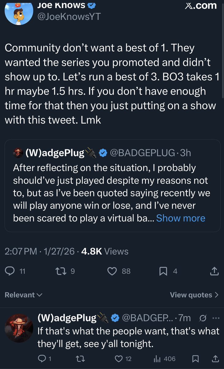 BADGEPLUG's tweet photo. Me Vs Joe confirmed for tonight!

The last time we matched up was in 2k23 where we took turns winning games, but a lot has changed.

They’ve dominated Pro-Am and been one of the best teams for a few years, and we’re a new team created a few months ago, but have an unorthodox play style that can catch teams off guard.

I’m excited, the teams excited, and it seems like you guys are so far as well!

Tonight we play our first of hopefully many matchups on 2k26 (If I can get my team back on the game🤣) 

Win or lose we’re gonna have fun, compete, learn from our mistakes, and hopefully it inspires more creators to get in Pro-Am cause it’s truly the best park mode IMO.