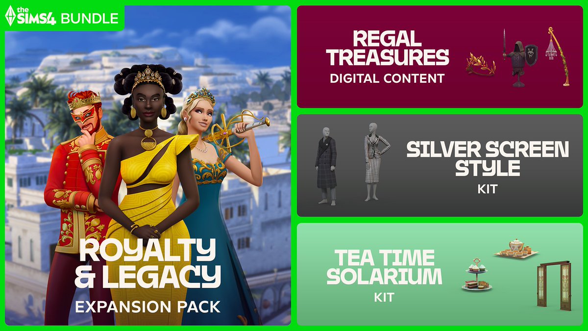 Pick up The Sims 4 Royalty &amp; Legacy Grand Bundle by March 15 for bonus items plus 2 elegant kits! x.ea.com/88015