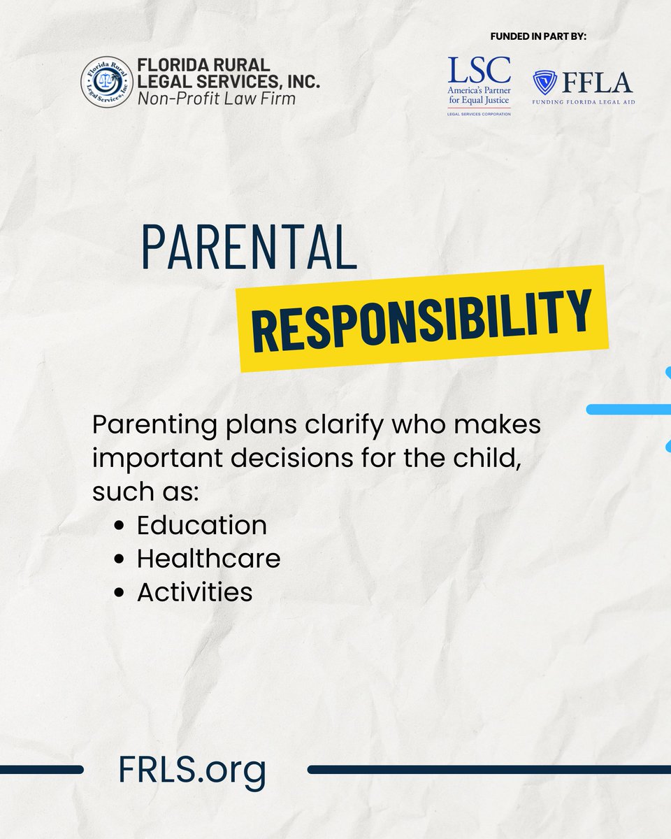 Frls_Inc's tweet image. A solid Parenting Plan covers key decisions about your child, including:
• Education (school choice, tutoring, IEP decisions)
• Healthcare (medical providers, treatments, emergency decisions)
• Activities (sports, clubs, after‑school programs)

#FRLS #FamilyLaw #ParentingPlan