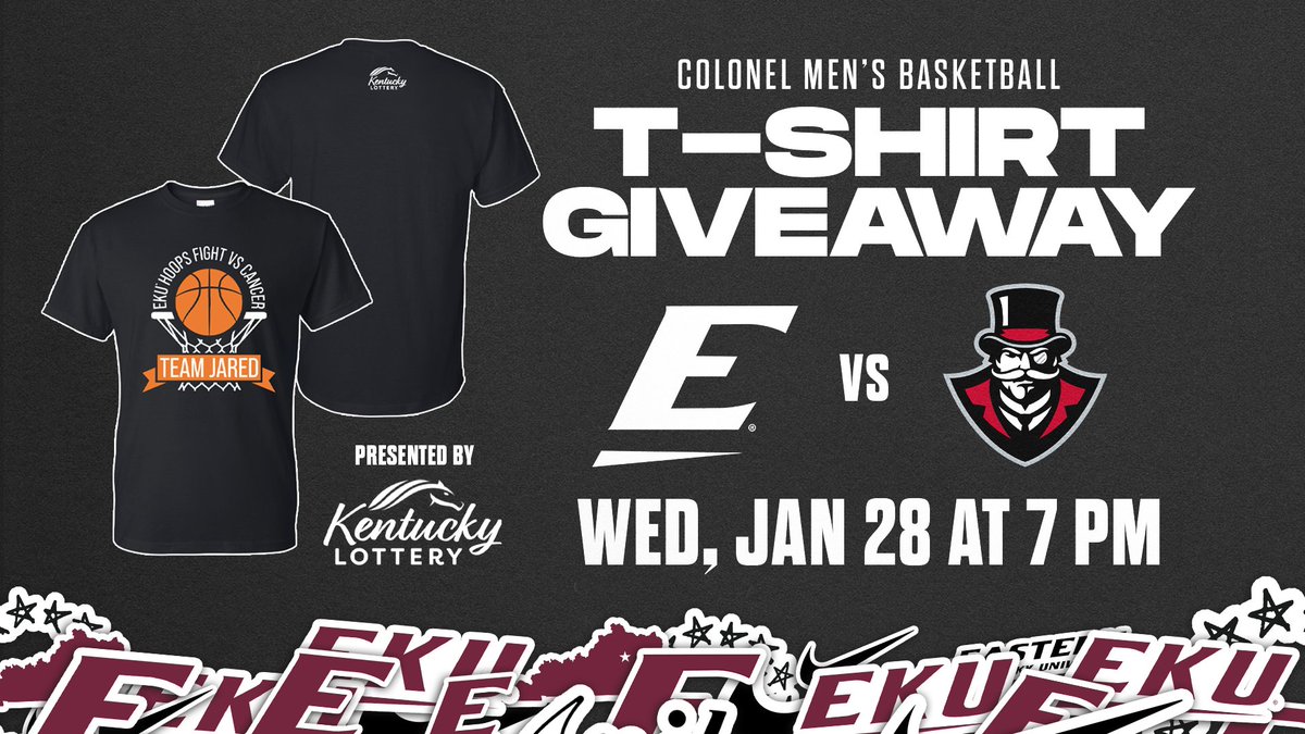 Get your FREE black Team Jared t-shirt at tomorrow's <a href="/EKUHoops/">EKUHoops</a> game.
#GoBigE