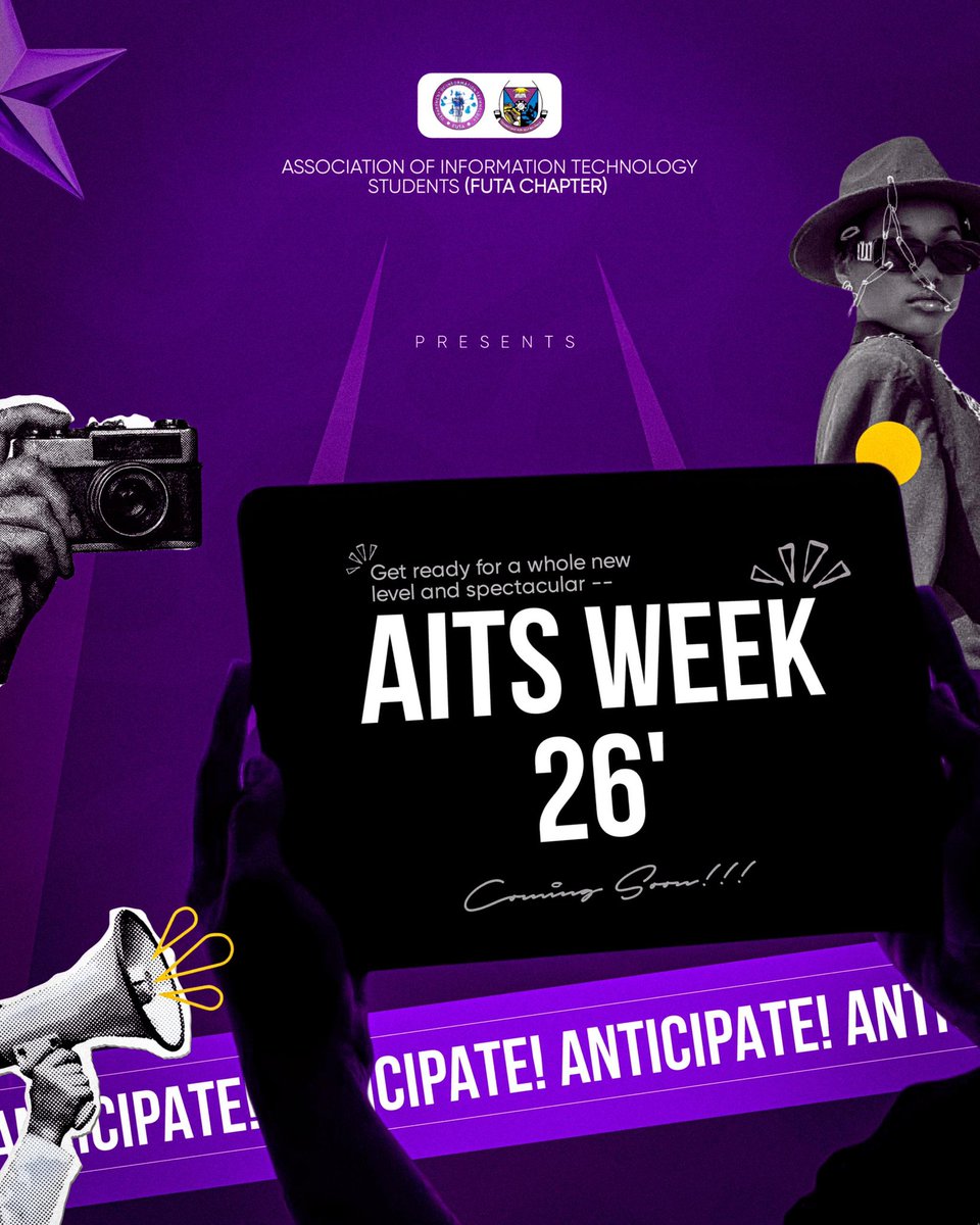 TechhouseofFUTA's tweet photo. The countdown is ON!
Get ready for a week filled with creativity, fun, and unforgettable vibes 🔥
From nice ideas to great experiences, we’re bringing something spectacular your way; *AITS WEEK ’26*, where tech meets fun and the future comes alive.
Anticipate it. Talk about it. https://t.co/qLpsuqmHbn