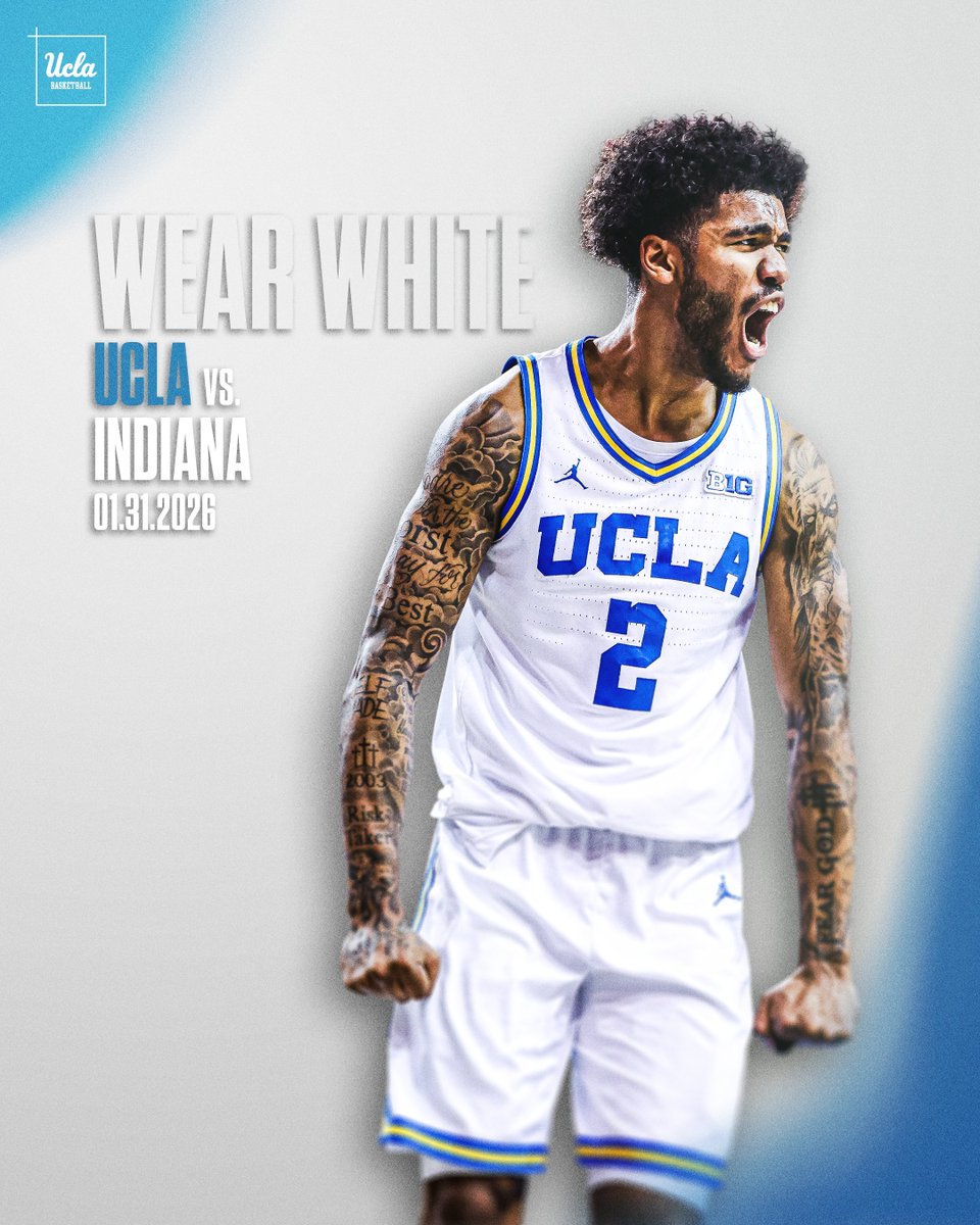 UCLAMBB's tweet image. The 𝐁𝐫𝐮𝐢𝐧𝐬 are back at home this Saturday afternoon (2 p.m.), encouraging fans to 𝐖𝐄𝐀𝐑 𝐖𝐇𝐈𝐓𝐄 as Indiana heads to Pauley Pavilion presented by Wescom Financial.

🎟️: bit.ly/26-01-vsIU