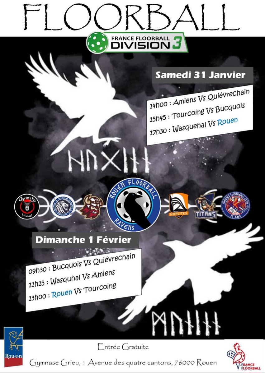Il y aura du #floorball á <a href="/VilleDeRouen/">Ville de Rouen</a> ce week-end ! 
Nos dernières rencontres á domicile. 
<a href="/Rouen/">Ville de Rouen</a> <a href="/Rouen2028/">Rouen Seine Normande 2028</a> <a href="/rouensports76/">Rouen Sport(s)</a> <a href="/rouen_sports/">rouensport(s)</a>