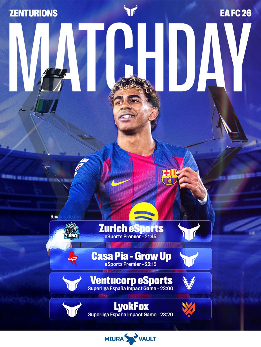MATCHDAY | CLUBES PRO 🚨⚽️

Hoy juegan estos locos de la cabeza 🥹

🆚 <a href="/zurich_esports/">Zurich eSports</a> 
🏆 <a href="/OfficialVPG/">Virtual Pro Gaming</a> 

🆚 <a href="/growupesports/">Grow uP Esports</a> 
🏆 <a href="/OfficialVPG/">Virtual Pro Gaming</a> 

🆚 <a href="/VentuCorp/">VentuCorp eSports</a> 
🏆 <a href="/VPG_Spain/">Virtual Pro Gaming España</a> 

🆚 <a href="/LyokFoxEAFCPS5/">LyokFox eSports</a> 
🏆 <a href="/VPG_Spain/">Virtual Pro Gaming España</a> 

📺 twitch.tv/ktdnrubo

#AlwaysZenturions