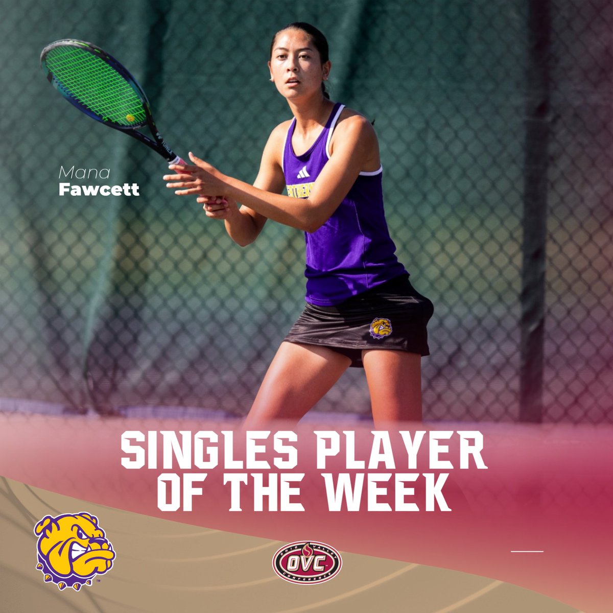 𝗢𝗩𝗖 𝗧𝗲𝗻𝗻𝗶𝘀 🎾 𝗣𝗹𝗮𝘆𝗲𝗿 𝗼𝗳 𝘁𝗵𝗲 𝗪𝗲𝗲𝗸
<a href="/WIUWTennis/">Western Illinois Women's Tennis</a> sophomore Mana Fawcett

#OVCit | #GoNecks