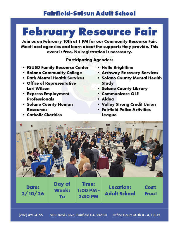 FS_AdultSchool's tweet photo. Community Resource Fair February 10th at 1 PM. Free event! https://t.co/QCjFiEJIld