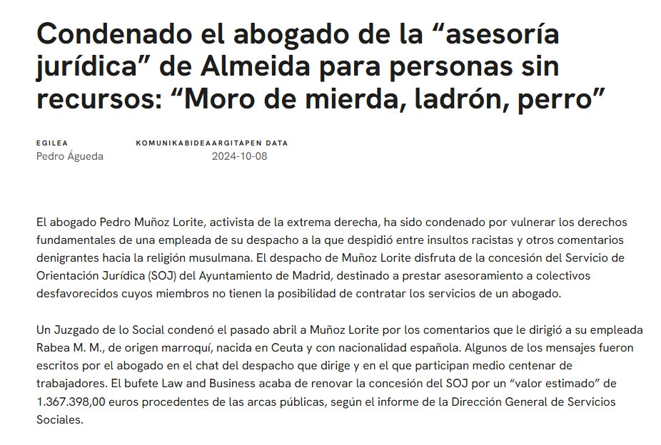 RomanCues_i0sm's tweet image. 🧐Este es el abogado que ha presentado la querella
contra  @oscar_puente_ 
📢 Pedro Muñoz Lorite, activista de la extrema derecha,  condenado por vulnerar los derechos fundamentales de una empleada de su despacho a la que despidió entre insultos racistas y otros comentarios…