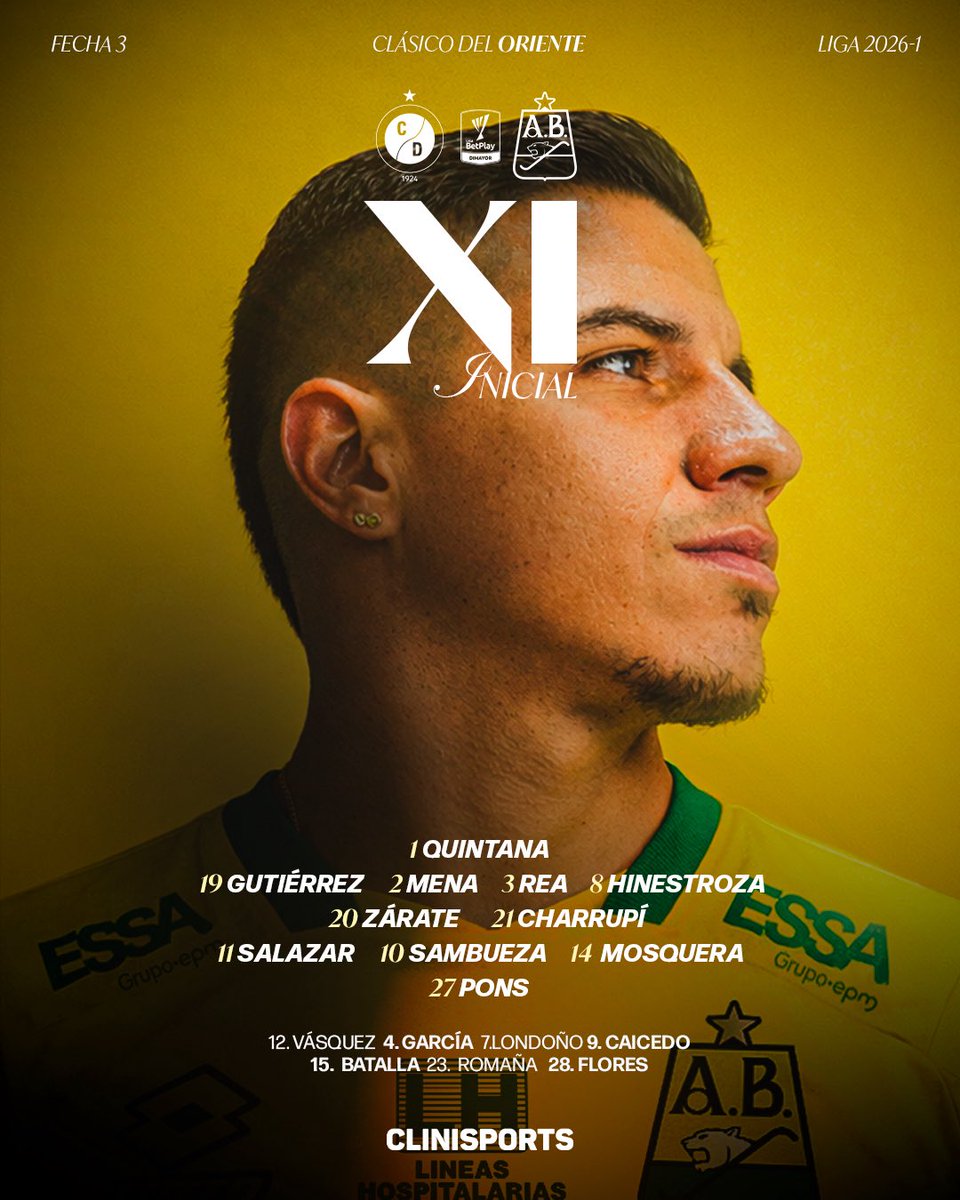 📋Conoce el 𝐗𝐈 inicial para enfrentar esta tarde al Cúcuta en el General Santander 🏟️

#MiHerenciaMiPasión 🫀