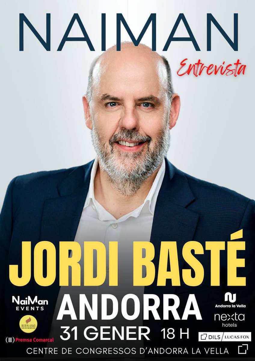 acciopelcatala's tweet photo. 🗓 Us fem arribar una propera cita cultural a Andorra. NaiMan Events presenta el seu nou format d'entrevista en directe (NAIMAN Entrevista) amb una personalitat de gran rellevància en l'àmbit comunicatiu (@jordibaste)

Valorem especialment que aquest acte inclogui una reflexió sobre l'estat i els reptes de la llengua catalana avui, una temàtica bàsica per al nostre objectiu com a associació.

Aquest esdeveniment, dissenyat per oferir una veritable oportunitat d'intercanvi amb el públic, demostra la capacitat d'aquesta productora per crear espais de diàleg de qualitat en català.

Tota la informació i les entrades, a la seva web.
#LlenguaCatalana  #Cultura #EntrevistaEnDirecte #Andorra