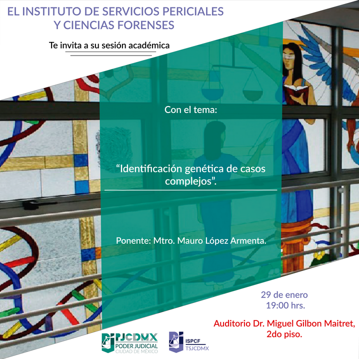 PJCDMX's tweet image. 🧬 ¡La genética al servicio de la justicia!
Asiste a la sesión académica:
 "Identificación genética de casos complejos"
🗓️ 29 de enero
🕖 19:00 hrs
📍 Auditorio Dr. Miguel Gilbon Maitret
#Forense #Genética #PJCDMX