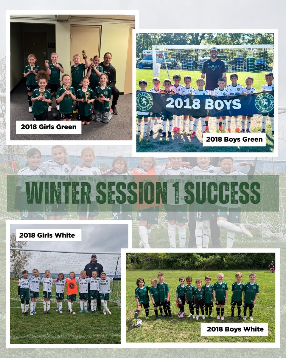 When an entire age group buys in, you get results like this.

2018 Girls Green - Champions (promoted to U9)

2018 Girls White - Runner-Up

2018 Boys Green - Champions (promoted to U9)

2018 Boys White - Champions

Winter Session 1 belonged to our 2018s!