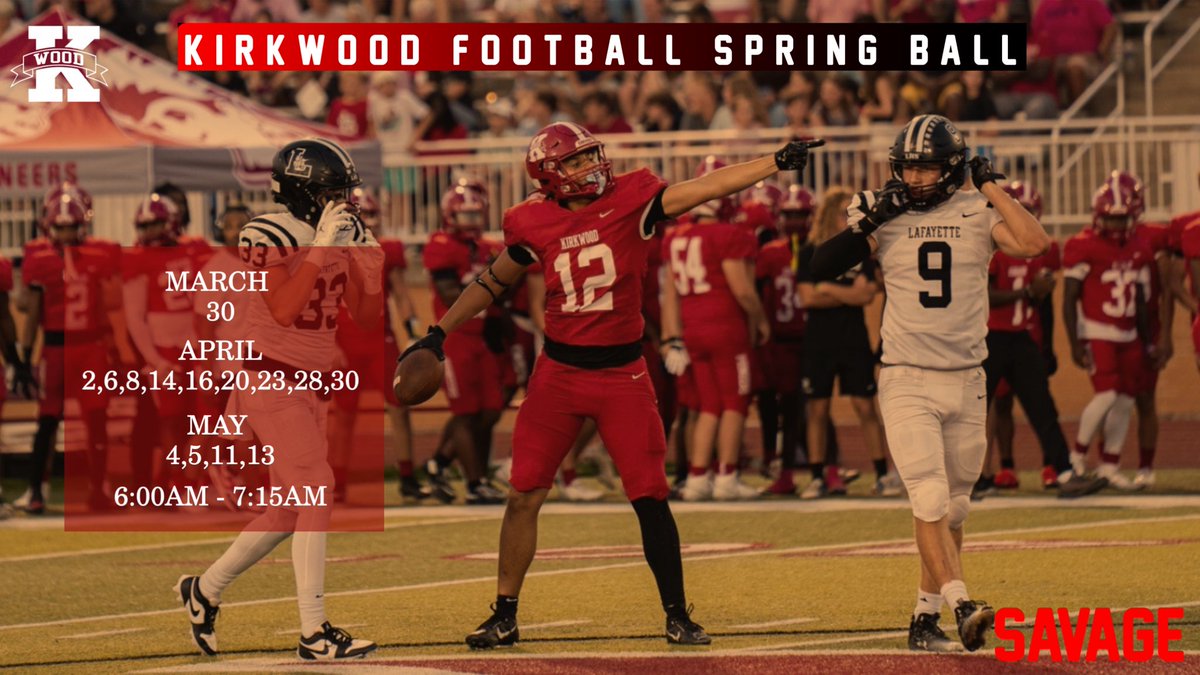 KirkwoodFB's tweet image. 🚨2026 Spring Ball 🚨

College Coaches come get eyes on our guys‼️ #RecruitTheWood #SAVAGE