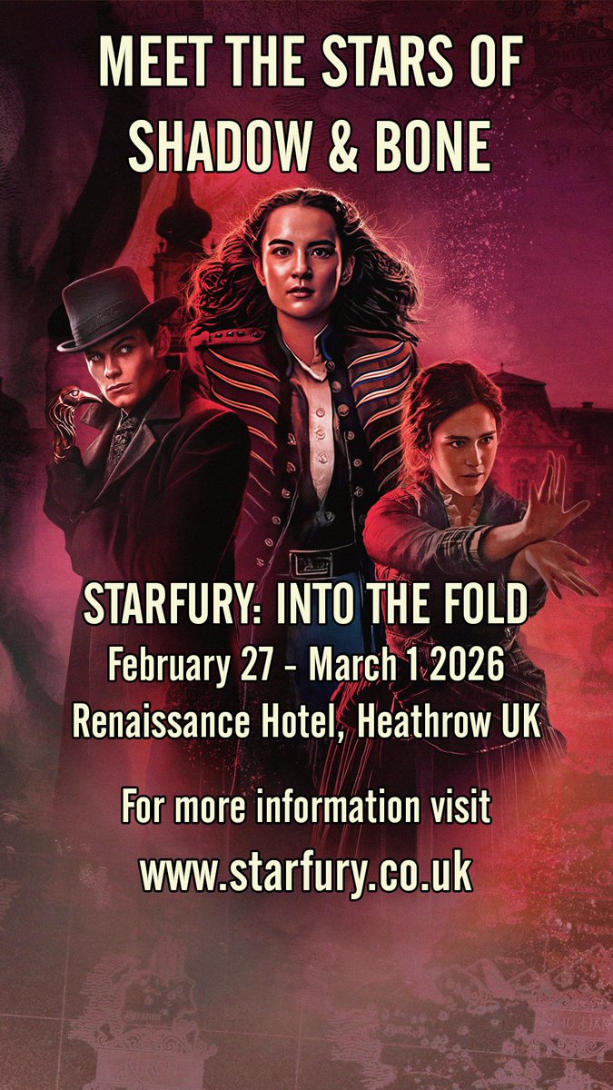 starfuryevents's tweet photo. Exciting news for fans of Shadow & Bone, as many of the cast reunite to meet their fans!

Meet Jessie Mei Li, Freddy Carter, Danielle Galligan and many others at Starfury Into The Fold, taking place 27 February - 1 March 2026 at the Renaissance Hotel, Heathrow!
• Guest talks & autographs
• Photo ops & cosplay fun 
• Themed parties

It is set to be the ultimate event for fans of Shadow & Bone! Will you be attending?

#starfury #shadowandbone #jessiemeili #daniellegalligan #freddycarter