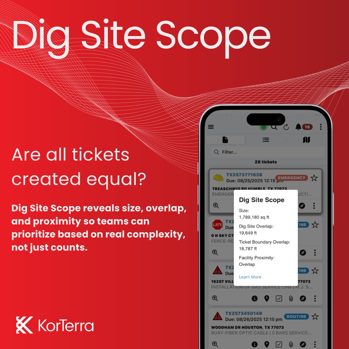 When prioritization is based on volume instead of complexity, teams are forced to make decisions with limited visibility. Dig Site Scope gives  locators a clearer picture by revealing dig site size, overlap, and facility proximity on every ticket.

hubs.li/Q040zdFQ0