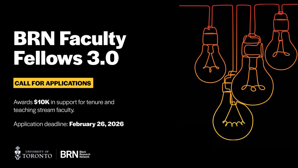 uoftbrn's tweet photo. 💡 Applications open: BRN Faculty Fellowship 3.0!

Advance your scholarship in any discipline and share knowledge across @UofT and beyond. $10K awards available for tenure and teaching-stream faculty. Apply by Feb. 26: https://t.co/4jH2mUmChG #UofT #BlackResearchNetwork https://t.co/0chvu7dCp8