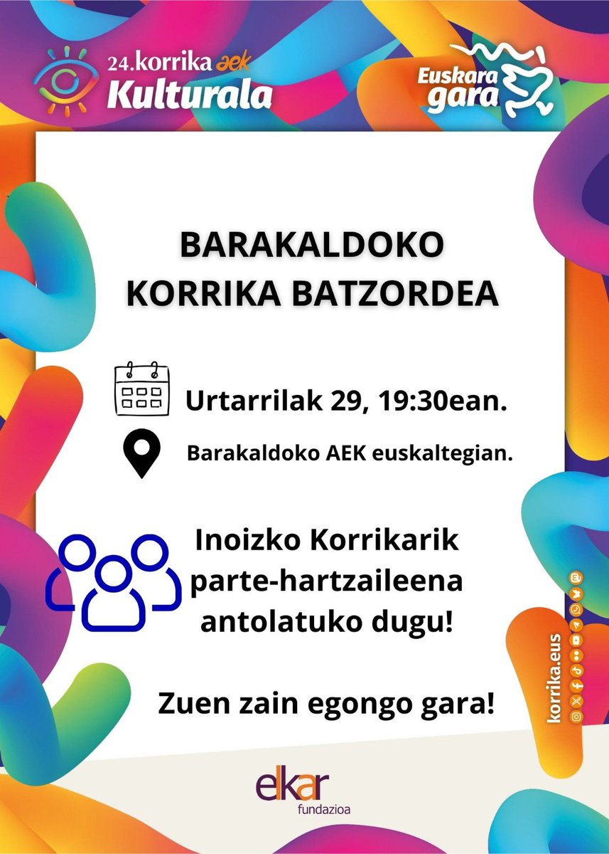 Korrika batzordea! Animatu eta antolatu!

#Korrika #Barakaldo #BarakaldoEuskaraz #Euskara #KorrikaBarakaldo