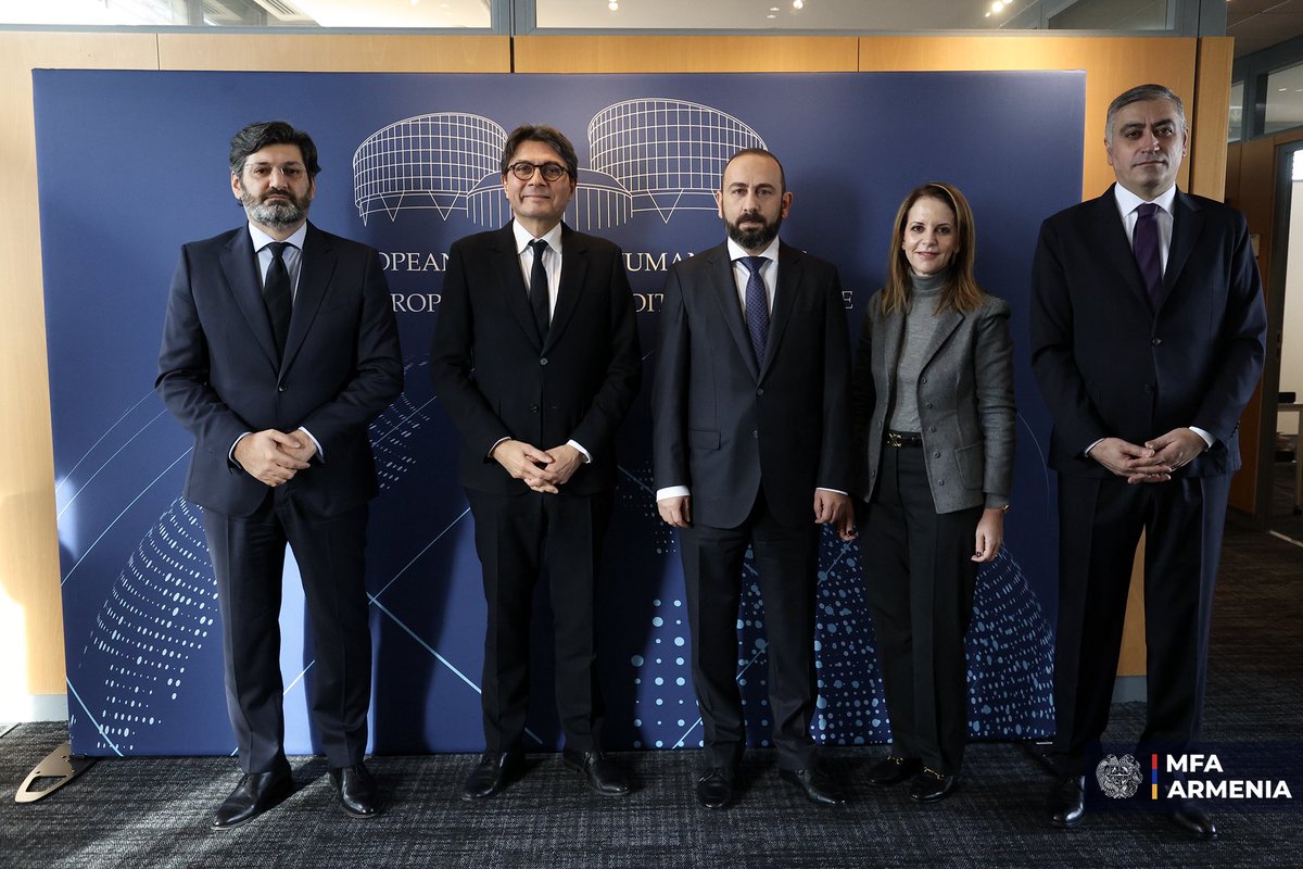 AraratMirzoyan's tweet image. In today’s meeting w/@ECHR_CEDH President Mattias Guyomar stressed that #Armenia stands firmly alongside the Court, first &amp;amp; foremost, its principles &amp;amp; values, &amp;amp; attaches great importance to our cooperation for advancing the democratic agenda in the benefit of 🇦🇲’s citizens.
