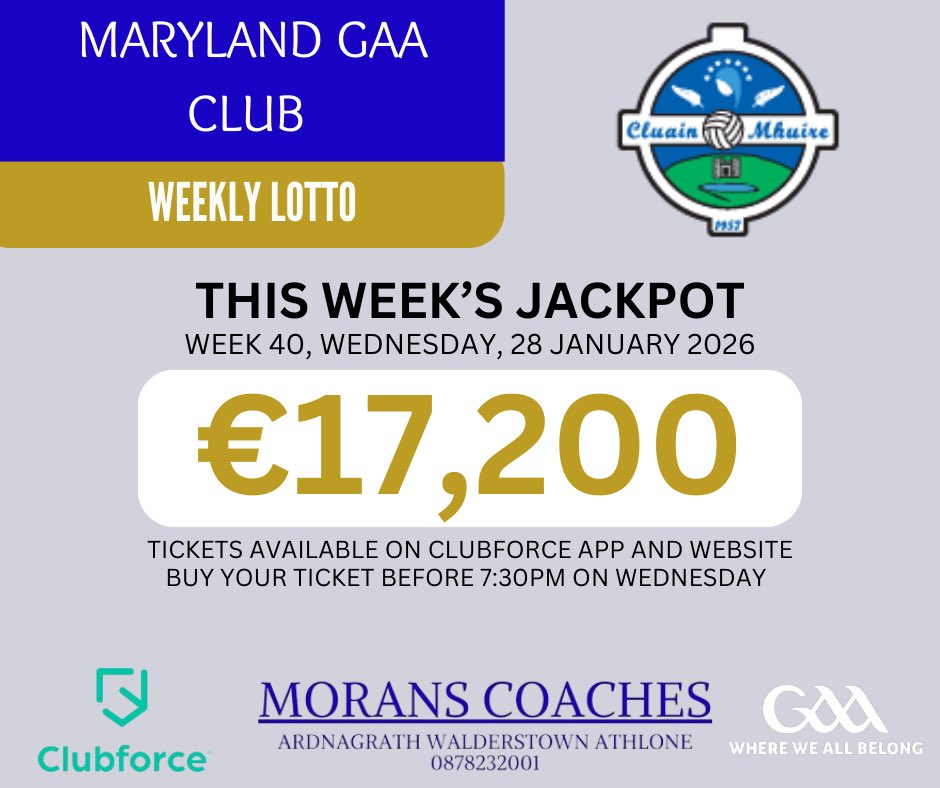⭐️€17,200 up for grabs in this weeks Maryland GAA Lotto! ⭐️

Play online through the link below!

play.clubforce.com/play_newa.asp?…
