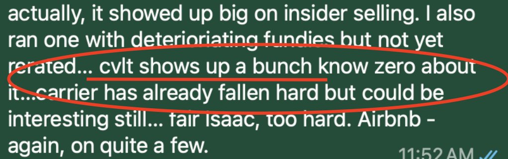 herbgreenberg's tweet image. Hate it when this happens. Texted the following to a friend a week ago after doing screens I did on @fintool, asking if a few names that hit my screens are on his radar, including $CVLT…. Today -30%. (Digging deeper into those screens!)