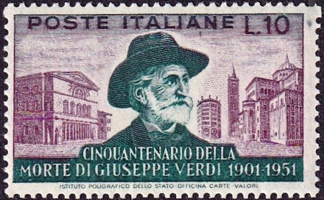 Efemérides filatélicas: 
27 de enero de 1901: Muere en Milán el compositor Giuseppe Verdi.