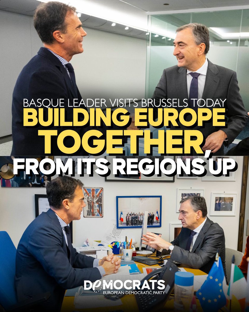 democrats_eu's tweet photo. Today in Brussels, Aitor Esteban @AITOR_ESTEBAN , president of our Basque national party EAJ-PNV @eajpnv , reaffirmed a message we at EDP deeply share: this is a decisive moment to believe in Europe by actively building it together. Alongside Oihane Agirregoitia @oagirregoitia , Basque MEP, his visit underlined how essential it is to strengthen a constructive relationship with Europe’s regions and nations – such as the Basque Country – as key democratic actors in the European project. From linguistic diversity to sustainable transport links, these political communities are not spectators, but contributors to Europe’s strength. The meeting with Sandro Gozi, Secretary General of the EDP, confirmed our shared commitment to a more cohesive, multilingual and genuinely federal Europe, rooted in values and concrete action.