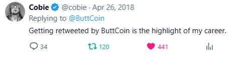 $Buttcoin is the OG Memecoin. I founded it in May 2011, when the price of Bitcoin was just $8.

That was two years before Jackson Palmer tweeted out a joke that eventually lead to the development of Dogecoin.

That was also 3 years before Satoshi’s email was hacked and the