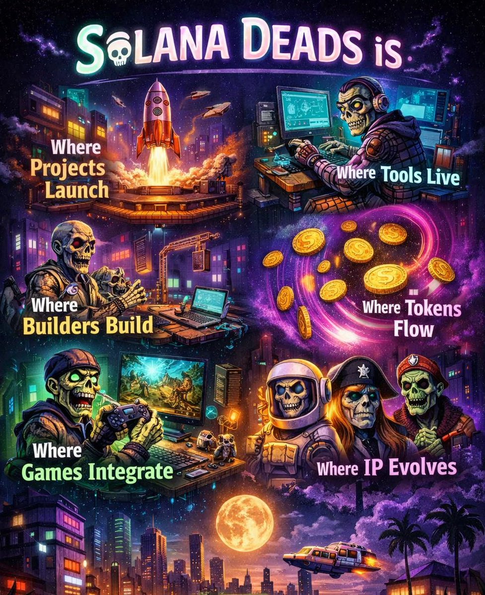 levelz's tweet image. Solana Deads is:

Where projects launch

Where tools live

Where builders build

Where tokens flow

Where games integrate

Where IP evolves

PS. 

You're still early