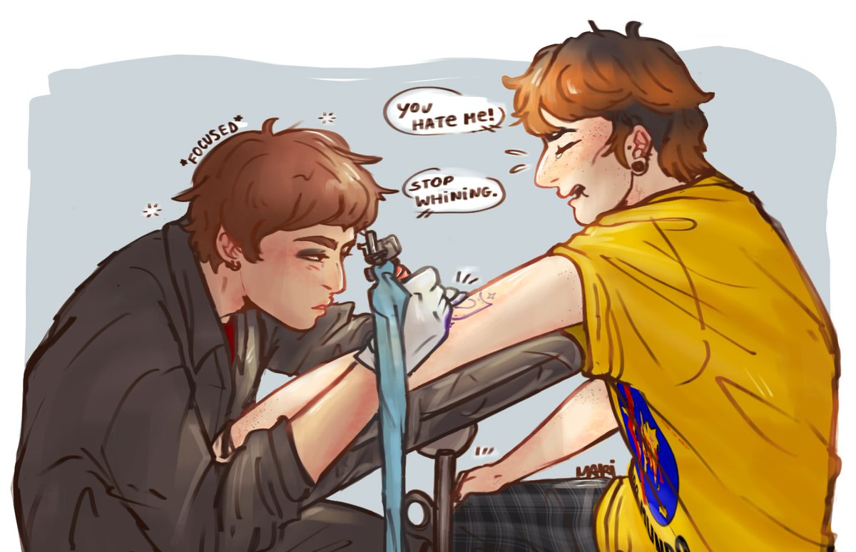 xmaris2x's tweet image. Punk! Mike and Goth! Will (2/2) 🖤

Currently obsessed with the idea of Will learning to tattoo just because Mike insisted on having his art on his body. He wouldn't do it with anyone else but Will. 
#byler #bylerfanart #punkgoth