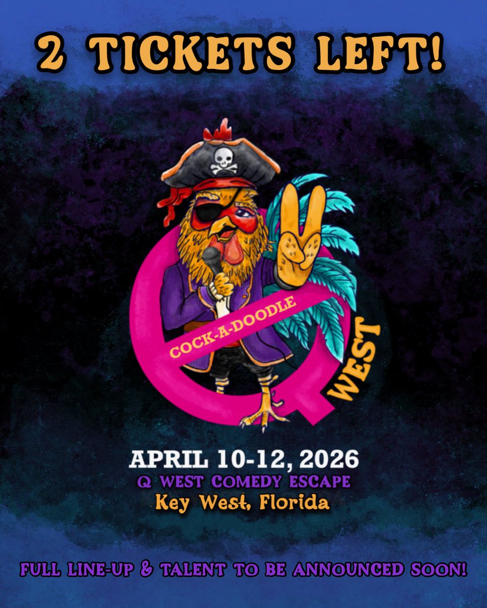BQQuinn's tweet photo. Only two tickets left for the comedy festival I’m throwing in Key West.  Once the lineup is announced you’ll wish you had gotten tickets.  
Link in bio! https://t.co/3NcrIhIn5j
