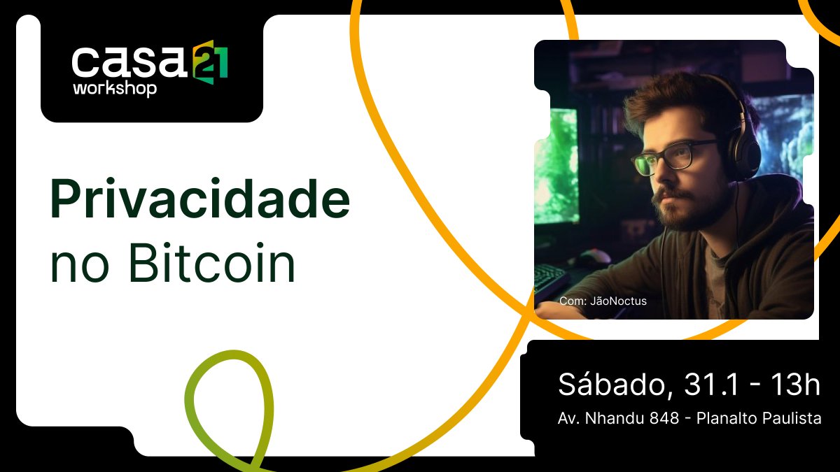 Workshop técnico sobre privacidade no Bitcoin 🕵️‍♂️ Exploraremos  ferramentas como CoinJoin, mixes e swaps, com exercícios práticos,  mostrando como funcionam, suas limitações e como aumentar a privacidade nas  transações. 🧑‍💻Host: @jaonoctus ...