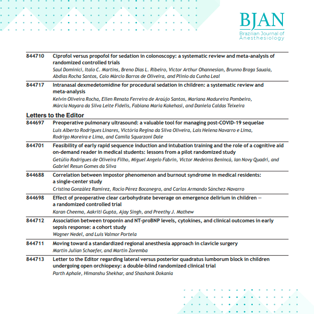 BJAN - Brazilian Journal of Anesthesiology tweet media