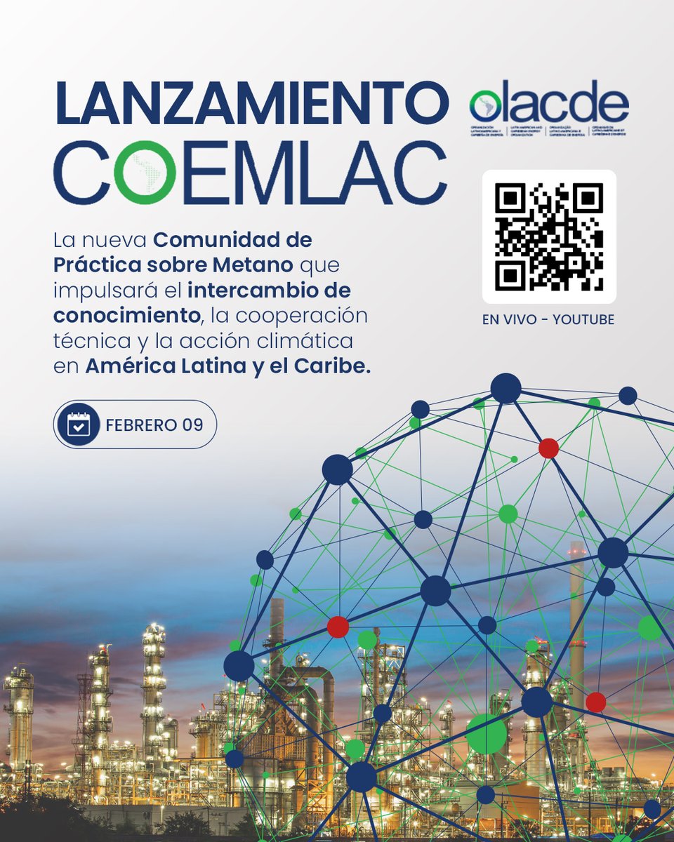 📌 Desde #OLACDE destacamos el lanzamiento oficial de #COEMLAC, una nueva Comunidad de Práctica que fortalecerá el intercambio técnico y la acción climática para la mitigación del metano en #AméricaLatina y el #Caribe.
Te invitamos a seguir la transmisión en vivo este 9 de