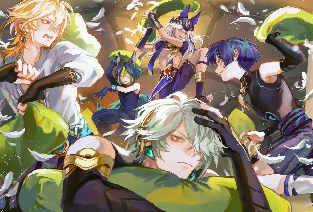 xiao_s205's tweet image. sleepover pillow fight #原神📷 #GenshinImpact📷@thijikoy