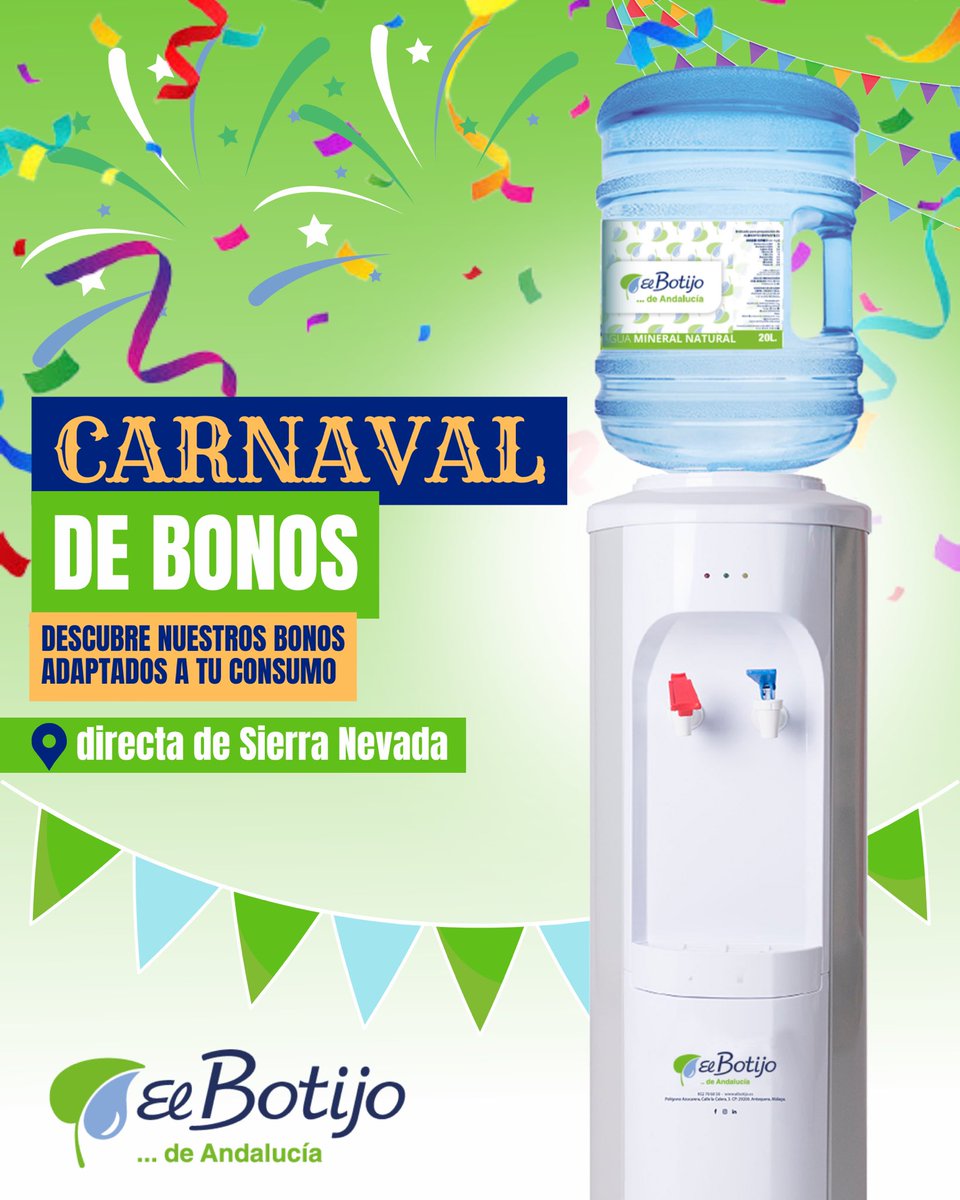 🎭 Dicen que en Carnaval todo vale… y en El Botijo de Andalucía nos lo hemos tomado al pie de la letra.

Desplegamos el mayor abanico de BONOS adaptados a cada situación y bolsillo 💧

👉 ¿Te informamos?

#estoescarnaval #aguamineralnatural #SierraNevada #atumedida #Andalucia
