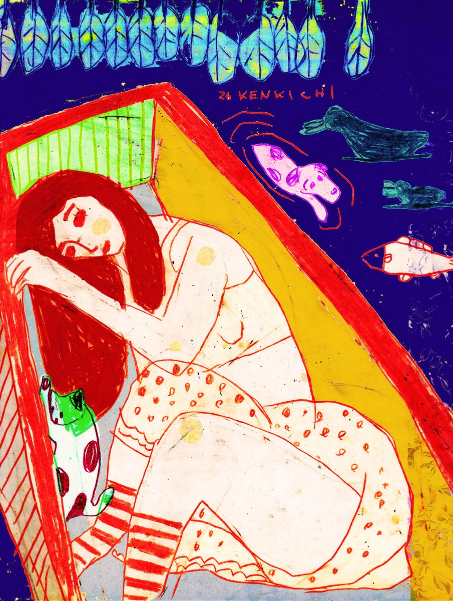 大吉ページ おはよー。本日の絵 「ワタシの居場所」 pencil, colored pencil