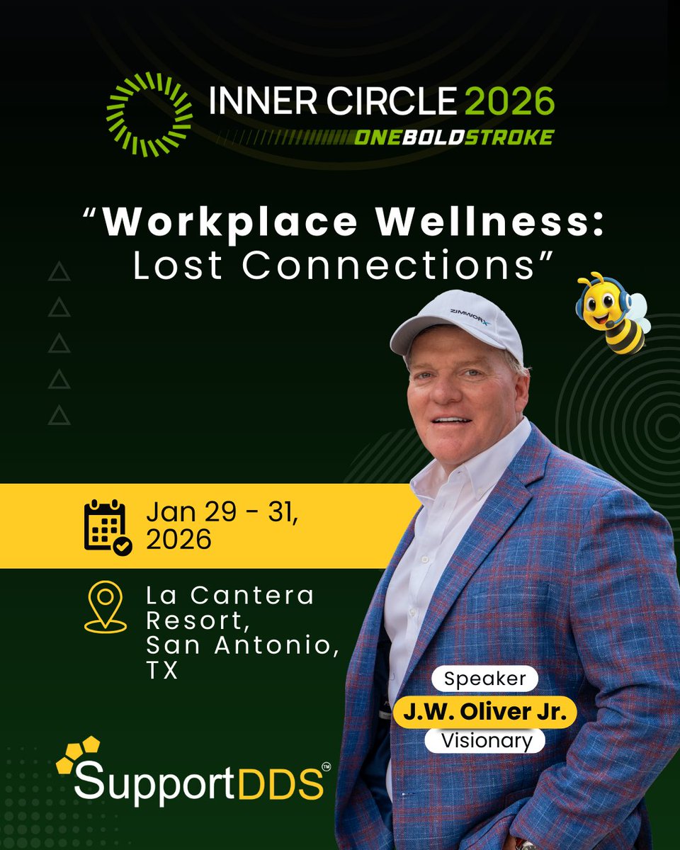 SupportDds's tweet photo. J.W. Oliver Jr. will be attending CareStack’s Inner Circle 2026 at La Cantera Resort, San Antonio, TX—and speaking as a key presenter 🎤

🧠 Session: Workplace Wellness: Lost Connections

👉 Learn more: https://t.co/nQUgrBQ55B 
#SupportDDS #InnerCircle2026 #WorkplaceWellness https://t.co/udu9rRpZxe