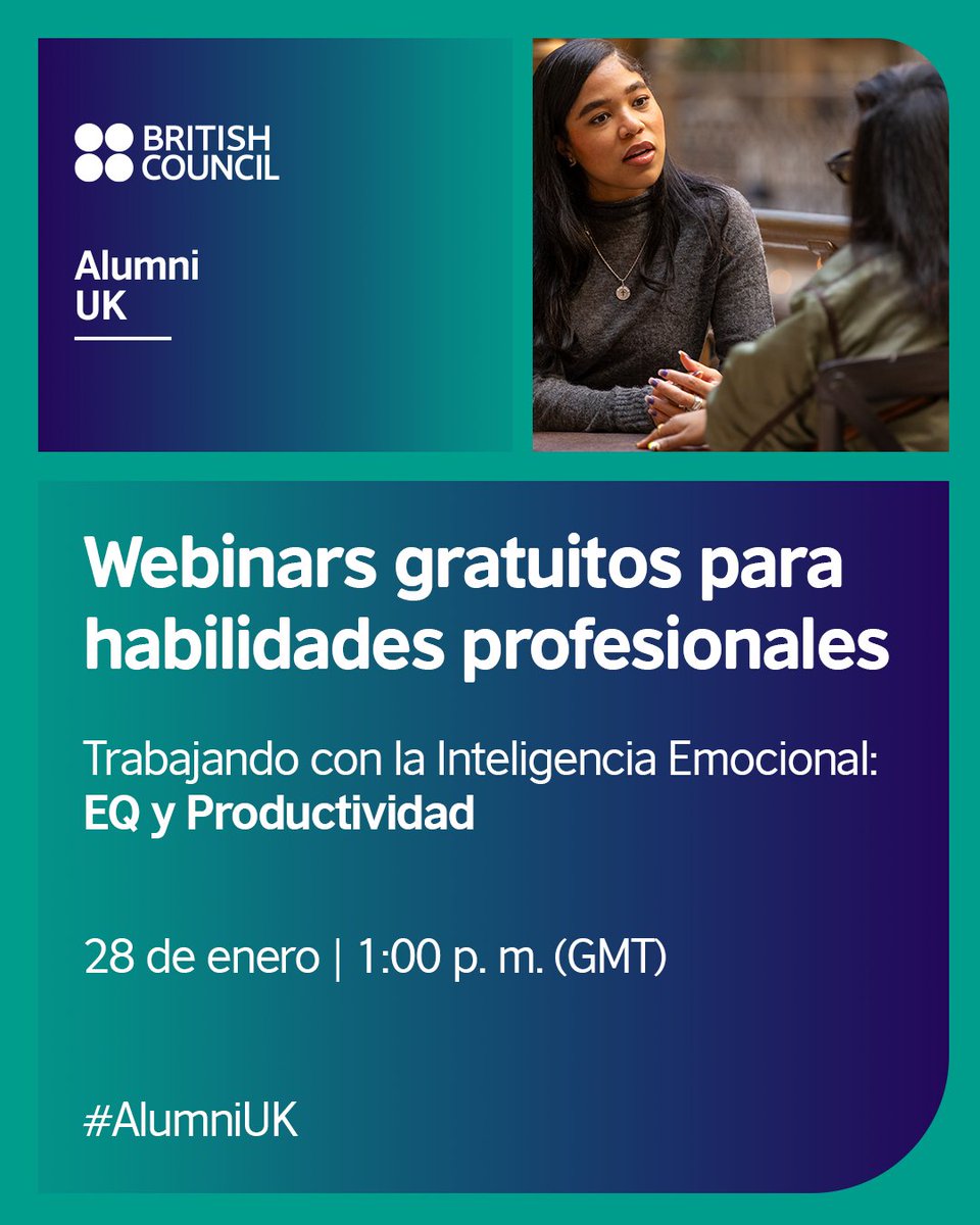 Aprende estrategias prácticas para regular tu estado emocional y responder de manera efectiva en situaciones desafiantes.

Inscríbete aquí: joinalumniuk.britishcouncil.org/event-registra…

#AlumniUK #DesarrolloProfesional #SerieDeHabilidades