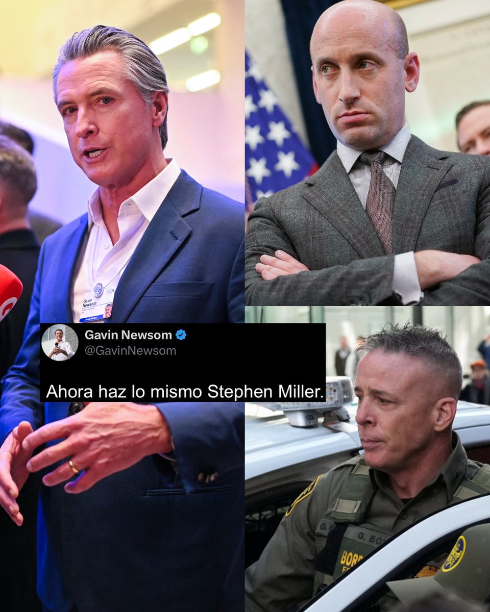 PepsGranados's tweet photo. Tras rumores de que el Comandante General de la Patrulla Fronteriza, Gregory Bovino, ha sido removido de su cargo y se espera que se retire de Minneapolis, el Gobernador de California, Gavin Newsom, le dice a Stephen Miller que haga lo mismo. https://t.co/G1mVtU1tHl