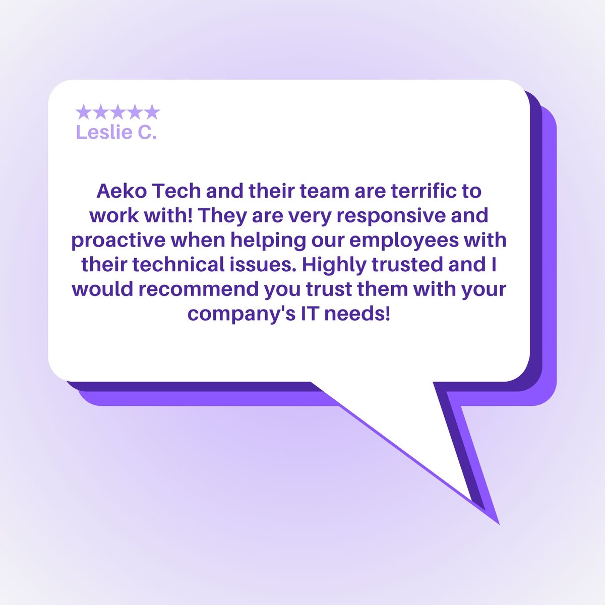 aekotech's tweet photo. Having our clients trust means the world. Thank you so much Leslie for continuing to rely on our proactive IT services! 

#ITservices #ITsupport https://t.co/5ognt6tEB6
