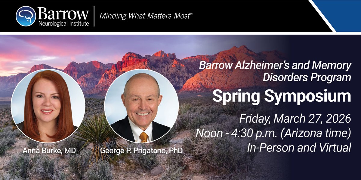 BarrowNeuro's tweet photo. Join our #Alzhiemers &amp; #MemoryDisorders Program in person or virtually on Friday, March 27 for their free Spring Symposium! Barrow experts will discuss important topics in #dementia care. Details: https://t.co/wNt4MzMzF7. Registration: https://t.co/Nsprf5Ib5z. https://t.co/9ytDJehoEL