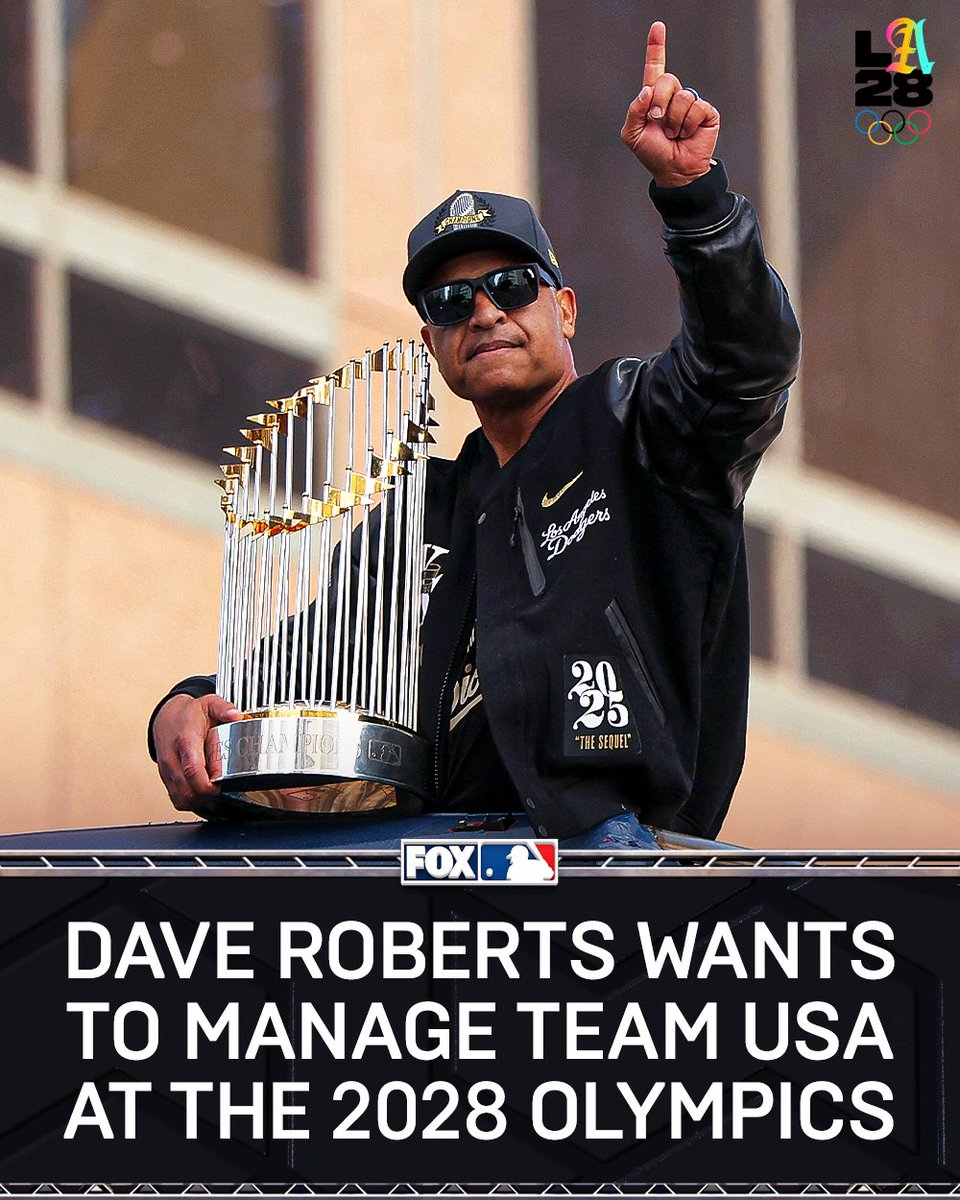 MLBONFOX's tweet photo. Dave Roberts wants to manage Team USA if major league players are allowed to participate in the 2028 Summer Olympic Games, per @dylanohernandez 

Dodger Stadium will be the baseball venue for the 2028 Summer Olympics https://t.co/xgs6XvyOO3
