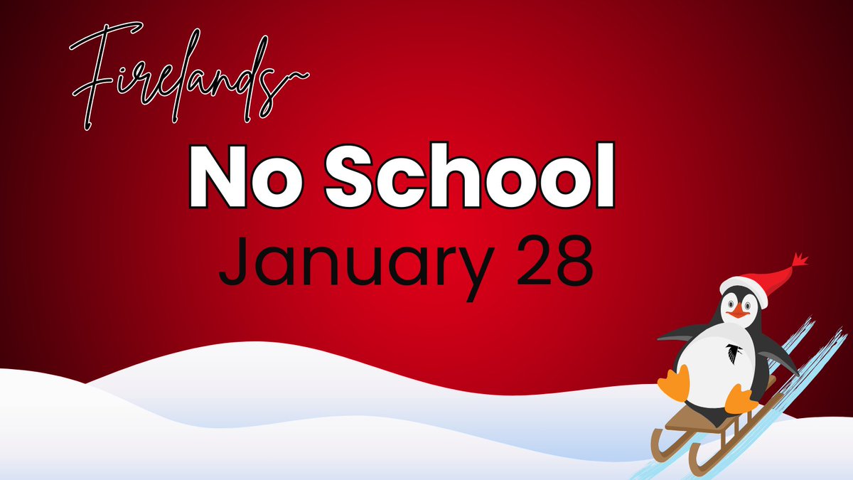 Falcon_update's tweet photo. Firelands will be closed on January 28th due to the continued winter weather conditions.
@FLSDtransprt  @FES_Choe @GroboskeLaura 
#FirelandsFalcons https://t.co/6Us45MCMmT