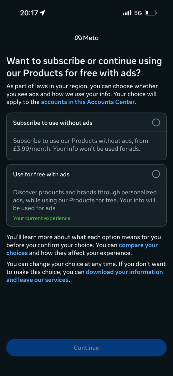 Facebook and Instagram trying to charge £3.99 to use their app without ads 😂