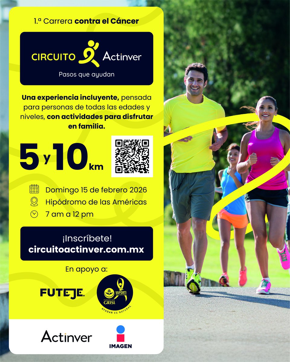 Imagen_Mx's tweet photo. Este año, corre por algo más grande, desde 5K, 10K o apoyando. 🏃♂️🏃♀️
¡Cada paso suma en el Circuito Actinver! @Actinver
✨👟 Conoce más en: https://t.co/ACW1kQbuSh
Ven con tu familia y vive una mañana diferente.
Pasos que Ayudan a 👉
@FUTEJE y #VaPorTi Contra el Cáncer de Páncreas
#ActinverApoya #PasosQueAyudan #Actinver