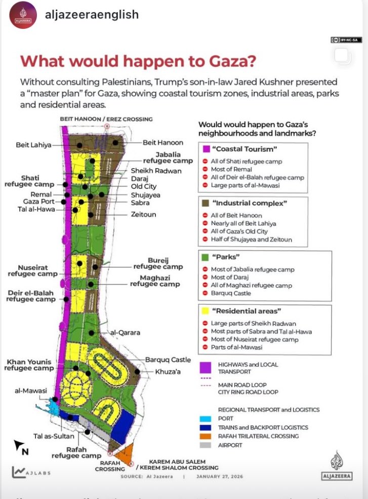 sapalestine's tweet image. Imagine a map that erases your home, history, and community with a single colored block. A new Gaaza “master plan,” reportedly made without any Palesținian input, seeks to completely redraw the land
#Gaza
#masterplan
#peaceplan
#Trump
