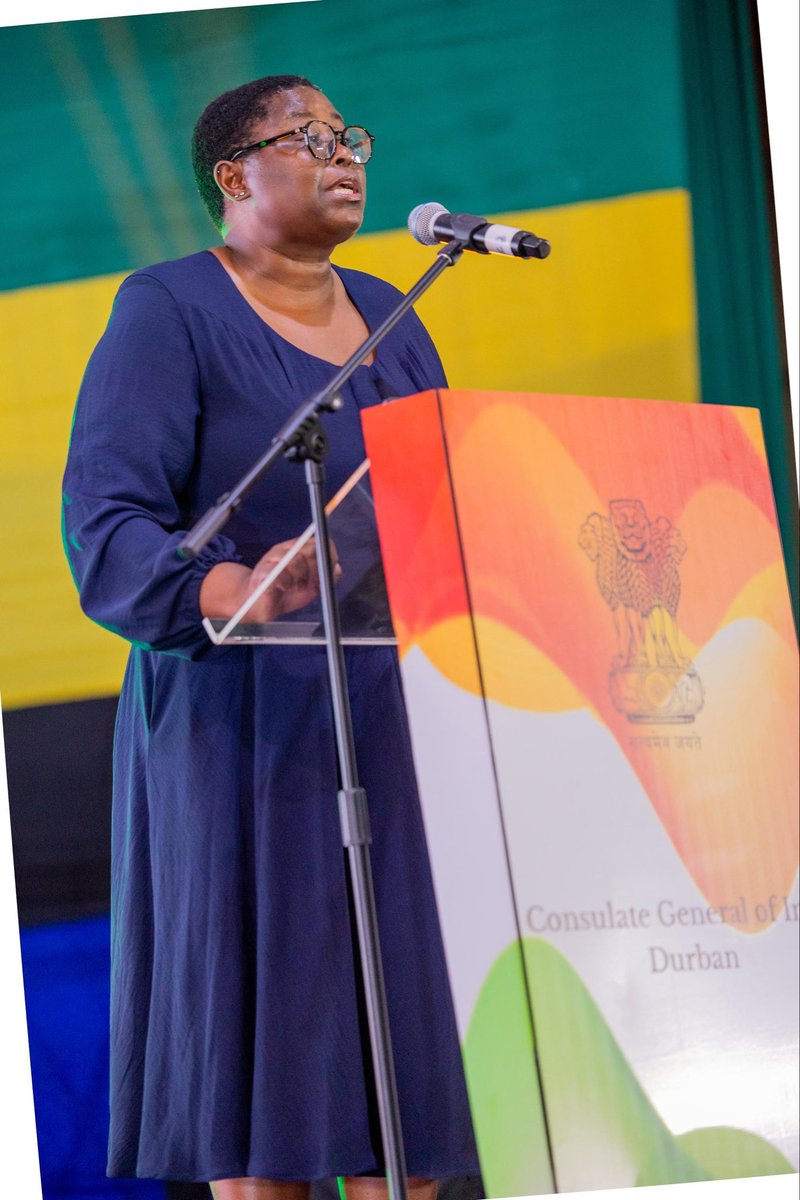 CGIDurban's tweet photo. CGI Durban hosted a reception to mark the 77th #RepublicDay of India. H.E. Mr Lukas Marthinus Meyer, MEC for Human Settlements & Infrastructure, H.E. Ms N.N. Boyce, Speaker of the KZN Legislature, H.E. Thoba Portia Poyo-Dlwati, Judge President, KZN High Court graced the occasion along with senior government officials, members of the diplomatic corps, business leaders, the Indian diaspora, and friends of India. 

@MEAIndia @hci_pretoria