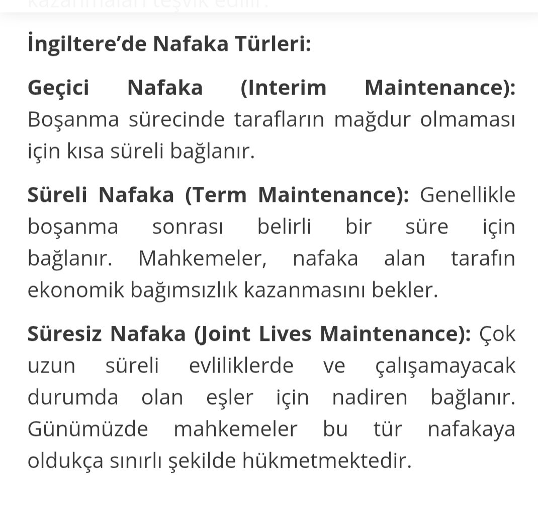 İngiltere' de  #nafaka türleri 
<a href="/adalet_bakanlik/">T.C. Adalet Bakanlığı</a> 
<a href="/tcailesosyal/">T.C. Aile ve Sosyal Hizmetler Bakanlığı</a> 
<a href="/iletisim/">T.C. İletişim Başkanlığı</a>