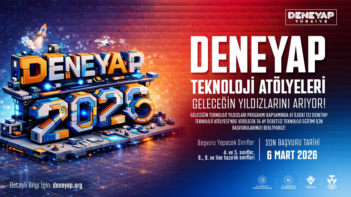 📣 #DENEYAP Teknoloji Atölyeleri #GeleceğinTeknolojiYıldızları’nı Arıyor! ✨

📍 81 il
🏫 132 DENEYAP Teknoloji Atölyesi
⏳ 36 Ay Ücretsiz Teknoloji Eğitimi

Başvurunu yap, “Teknoloji Geliştiren Bir Türkiye Hedefinde” Geleceğin Teknoloji Yıldızı Sen ol!
#surgm